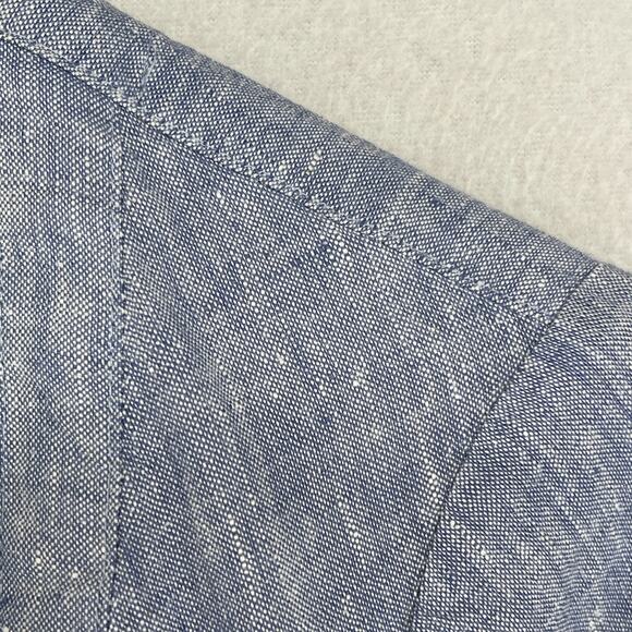 J. JILL Dress XS Love Linen Cross Dyed V-Neck Bell Sleeve Tunic Blue Mini Dress - Picture 6 of 11